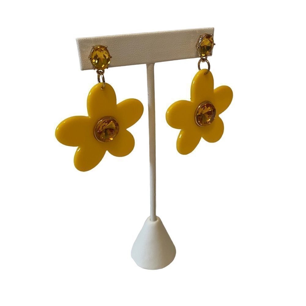 Betsey Johnson Jeweled Yellow Flower Drop Earrings. - Picture 3 of 5